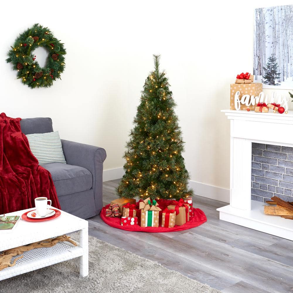 5-Foot Slim Green Artificial Christmas Tree with Warm White Lights