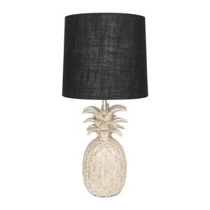 18 in. White Pineapple Shaped Table Lamp with Black Distressed and Linen Shade