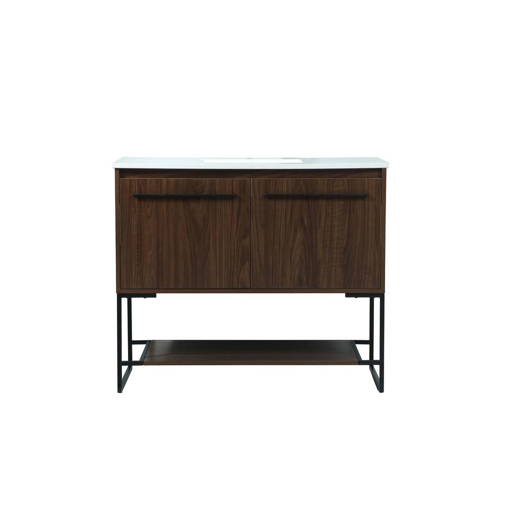 Simply Living 40 in. Single Bathroom Vanity in Walnut with Quartz Vanity To
