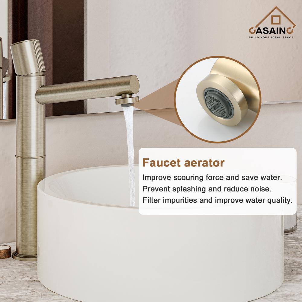 Brushed Gold Stainless Steel Bathroom Vessel Sink Faucet