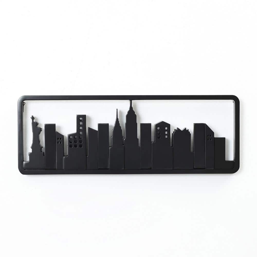 Black Fir Wood Skyscraper Wall-Mounted Coat Rack with 4 Hooks