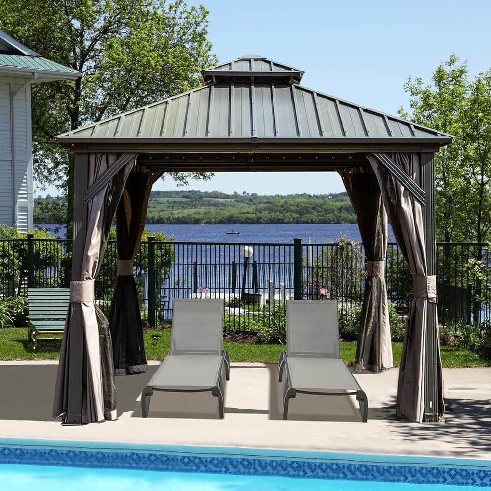 8 ft. x 8 ft. Hardtop Gazebo, Aluminum Metal Gazebo with Galvanized Steel D