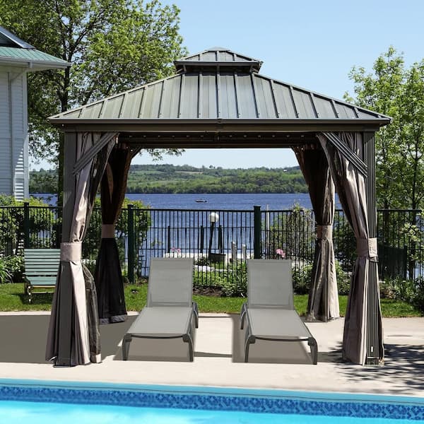 Unbranded 8 ft. x 8 ft. Hardtop Gazebo, Aluminum Metal Gazebo with Galvanized Steel Double Roof Canopy Patio, Backyard, Deck, Lawn