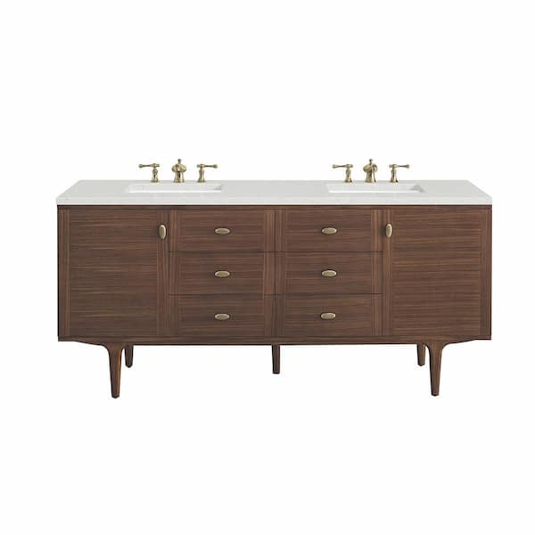 James Martin Vanities Amberly 72.0 in. W x 23.5 in. D x 34.7 in. H Bathroom Vanity in Mid-Century Walnut with Lime Delight Top