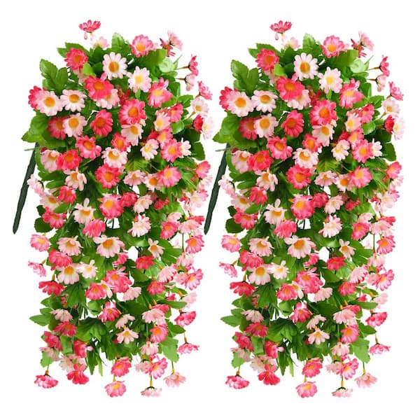 Unbranded 23 in. Pink Artificial Hanging Flowers, Fake Plant Hanging Multicolor Daisy Flower Bouquet, 2-piece