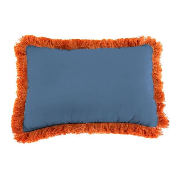 Jordan Manufacturing Sunbrella 9 in. x 22 in. Canvas Sapphire Blue Lumbar Outdoor Pillow with Tuscan Fringe