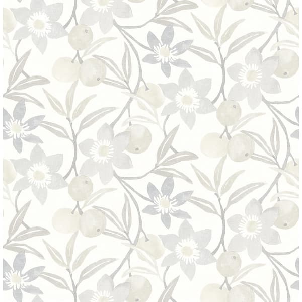 Passiflora Grey Fruit and Floral Wallpaper