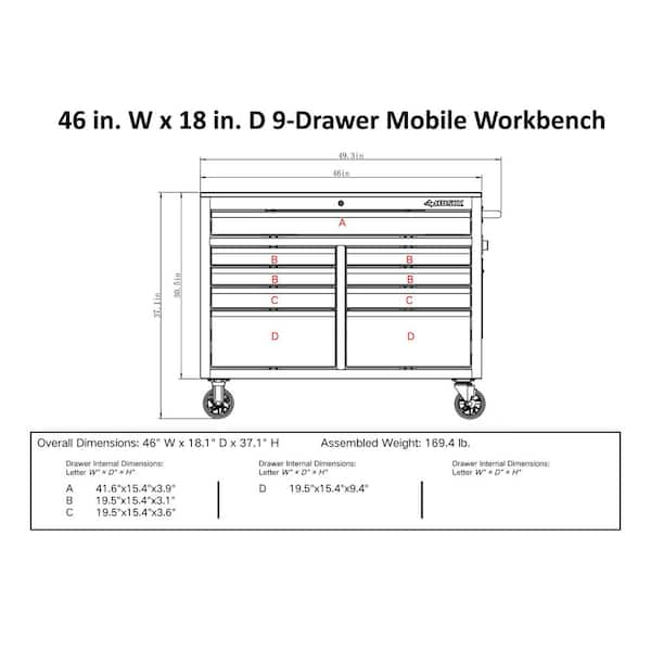 Husky Tool Storage 46 in. W Gloss Gray Mobile Workbench Cabinet