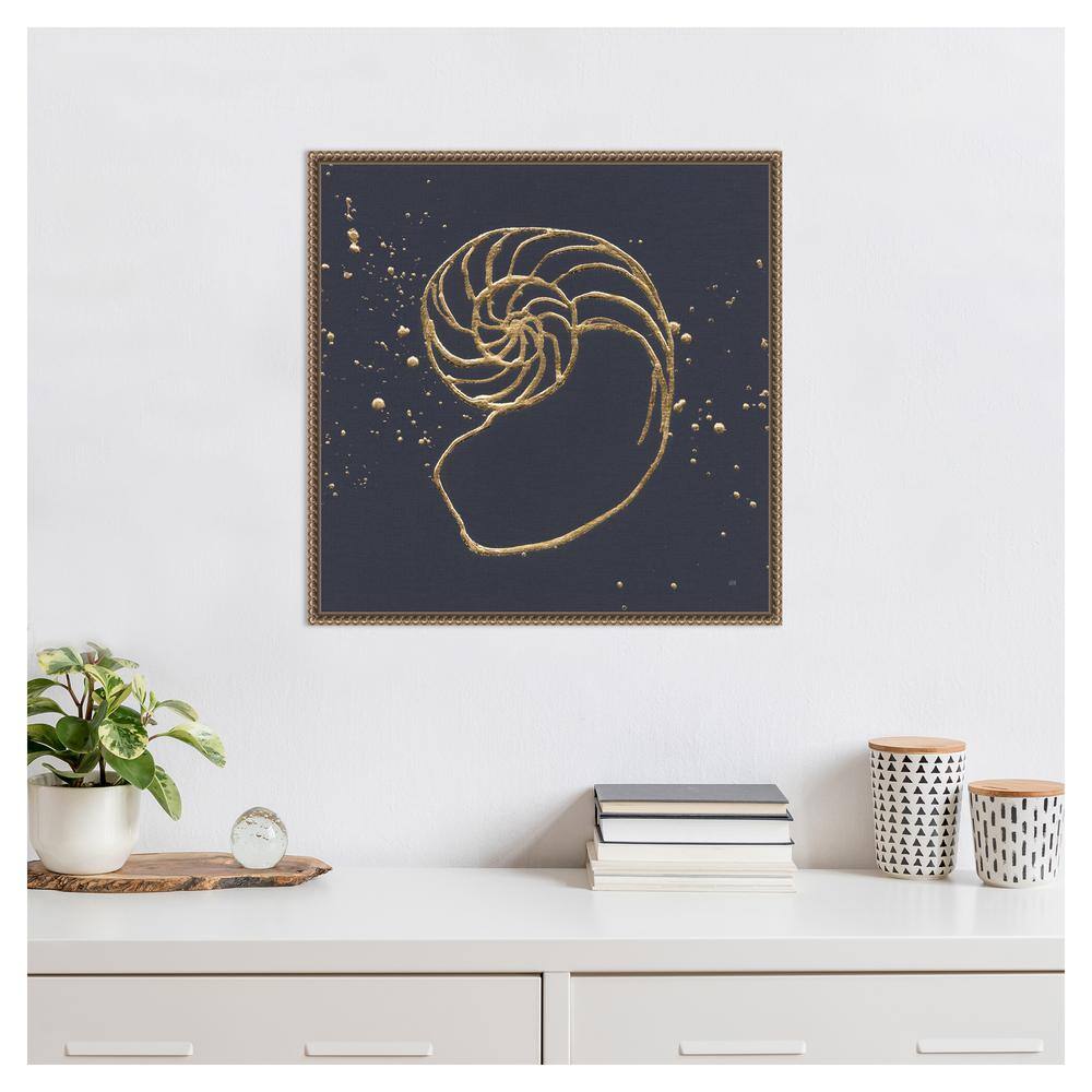 22" Gold Nautilus Shell Beaded Framed Canvas Art