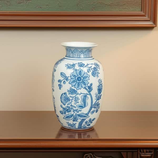 HomeRoots 15 in. Round Off White Ceramic Jug Table Vase 2000608355
