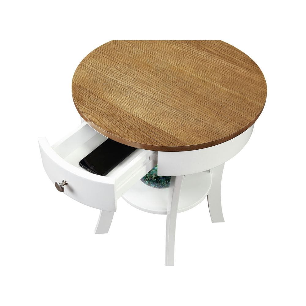 Driftwood and White Round Wood End Table with Storage