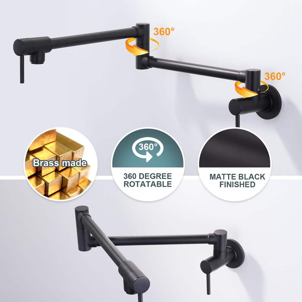 Matte Black Wall Mount Double Handle Pot Filler Faucet
