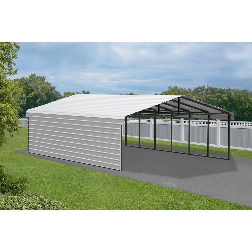 20 x 29 ft Eggshell Steel Carport Kit with Enclosure