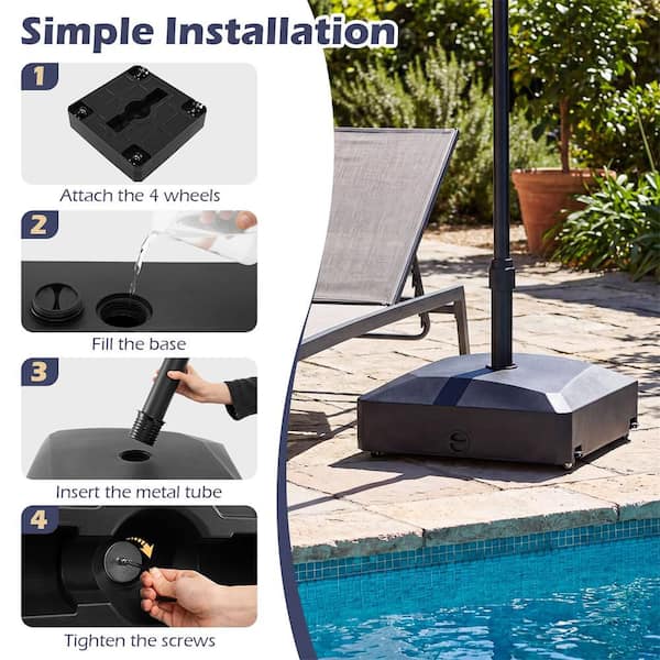 costway patio umbrella instructions Costway 176 lbs. Mobile Fillable Patio Umbrella Base with 4 Wheels 2 Locks  for 1.4-1.9 in. Pole in Black HCST13590