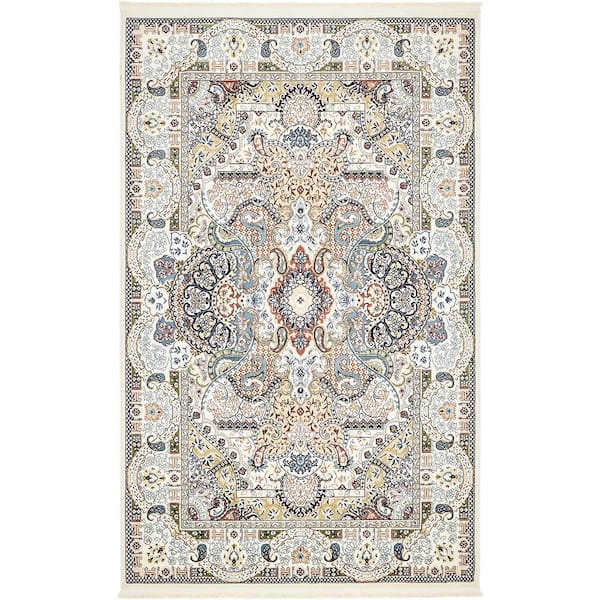 Narenj Collection Area Rug - Glasgow (5 ft. 3 in. x 8 ft. Rectangle Ivory/Blue)