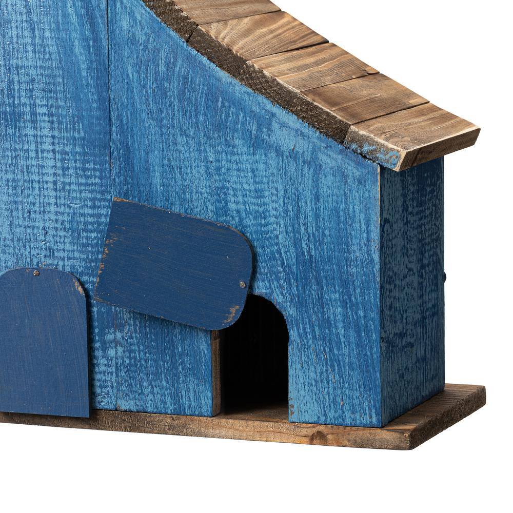 Oversized Blue Wooden Birdhouse with 3D Flowers