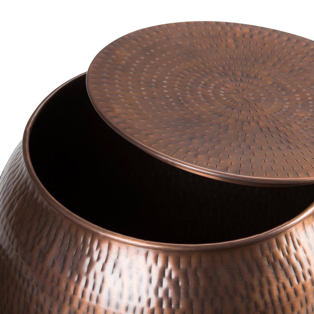 Antique Copper Round Iron Drum Storage Accent Table