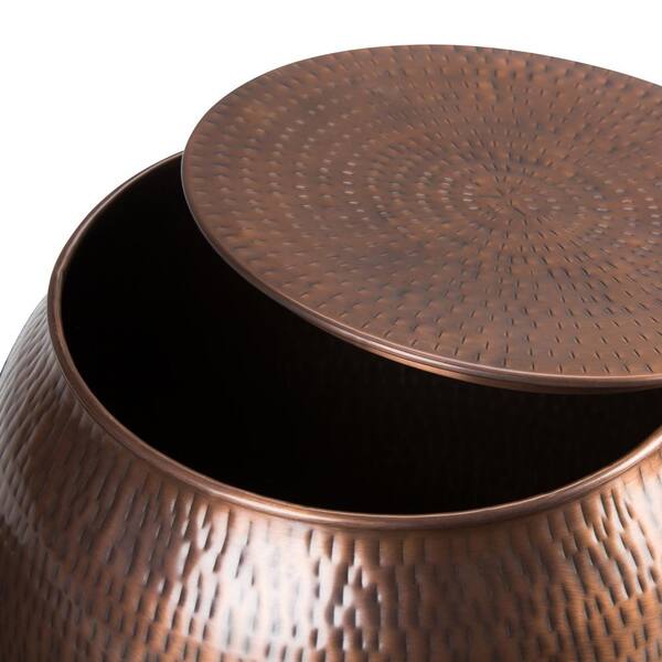 Simpli Home Griffen Contemporary Round 19 In Wide Metal Storage Accent Side Table Antique Copper Axcmtbl 07 The Depot Simpli Home Griffen Contemporary Round, Round End Table With Storage