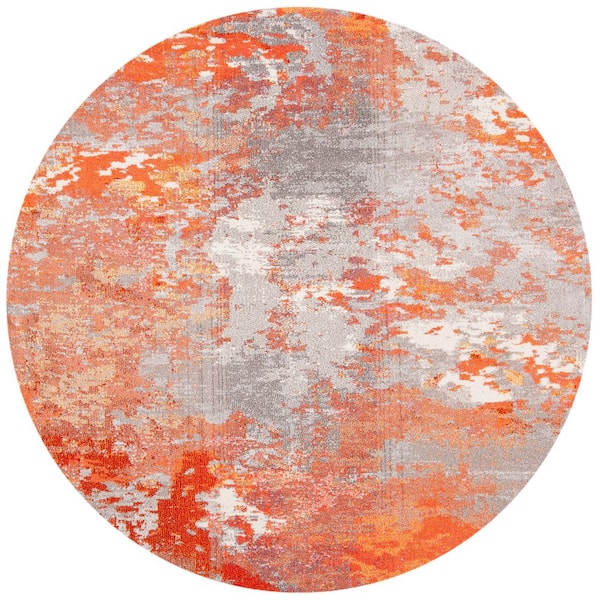 SAFAVIEH Madison Gray/Orange Abstract Gradient 4 ft. x 4 ft. Round Area Rug