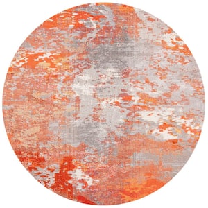 Madison Grey/Orange 7 ft. x 7 ft. Abstract Gradient Round Area Rug