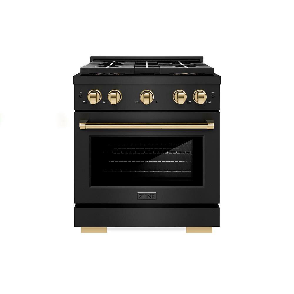 Autograph 30 in. 4.2 cu. ft. Paramount Gas Range with 4-Burner DuoPro Cooktop and Gas Oven in Black Stainless and Gold price history on PriceWatchPro