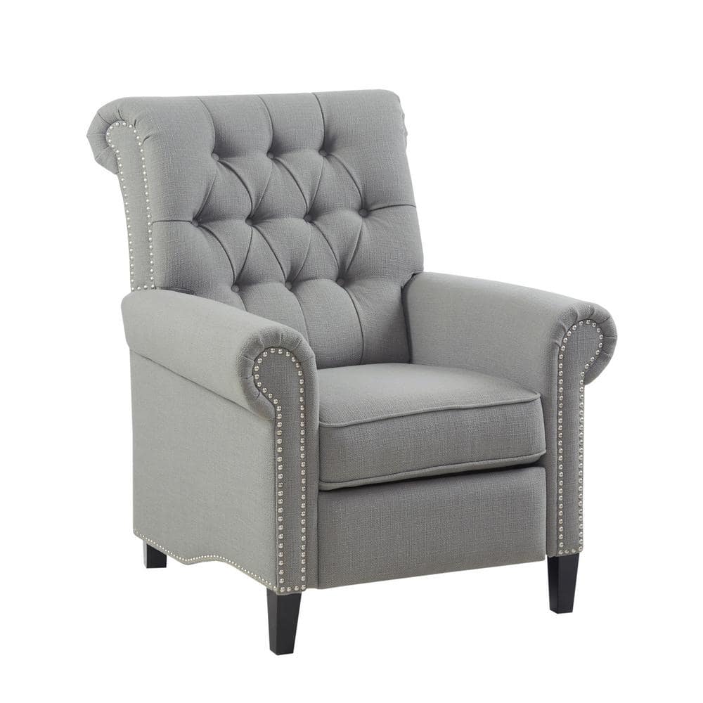 Elegant Gray Microfiber Recliner with Tufted Back and Bronze Nailhead Trim