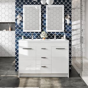 Lugano 48 in. W x 19.5 in. D x 36 in. H Double Bath Vanity in White with White Acrylic Top with White Integrated Sinks