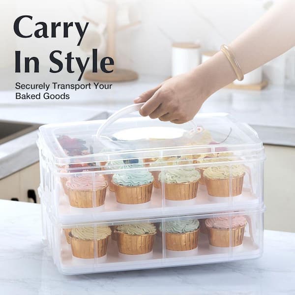 Lynzavix 1-Piece Clear Plastic Cupcake Carrier Set with Lid and