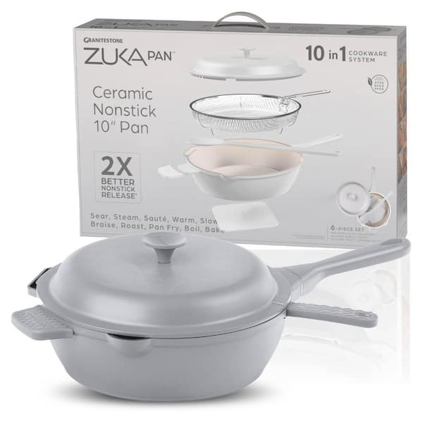 GRANITESTONE Zuka Everyday Pan 3.25 qt. Ceramic 10 in 1 Nonstick Multi-Functional Saute Pan with Lid, Nylon Spoon, and Steamer Basket