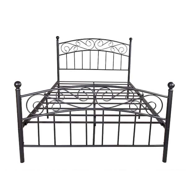 JASMODER 53.94 in. W Black Full Size Metal Bed Frame Platform Mattress Foundation with Headboard and Footrest