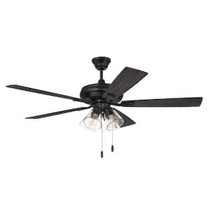 Eos Clear 4 Light 52 in. Indoor Dual Mount Flat Black Finish Ceiling Fan with Reversible Flat Black/Greywood Blades