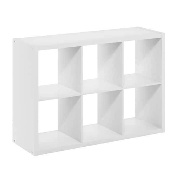 Furinno Cubicle 43.7 in. Tall White Wood 6-Shelf Open Back