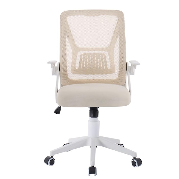 Office Chair for Computer Task Work Fabric Swivel Ergonomic Task Chair in Beige Mesh Lumbar Support with Adjustable Arms
