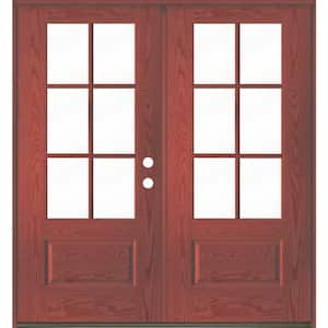 Farmhouse 72 in. x 80 in. 6-Lite Left-Active/Inswing Clear Glass Redwood Stain Double Fiberglass Prehung Front Door