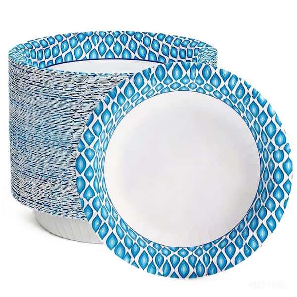 180-Piece 20 fl. oz. Blue Paper Rice Bowls, Disposable Printed Soak Proof Bowls for Breakfast, Lunch, and Dinner Meals