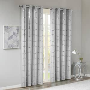 Khloe Grey/Silver Sheer 50 in. W x 84 in. L Blackout Curtain (Set of 2)