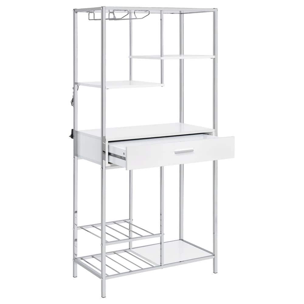 Figueroa White and Chrome Modern Bar Cabinet with Drawer