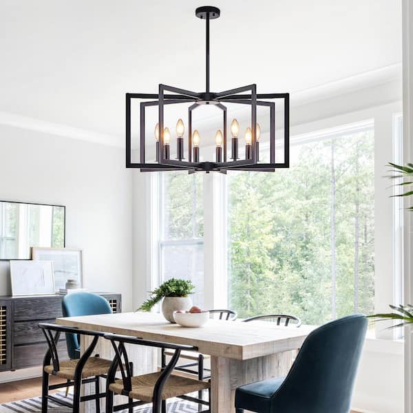 27" Width 8-Light Black Octagon Chandelier for Kitchen Island with no bulbs included