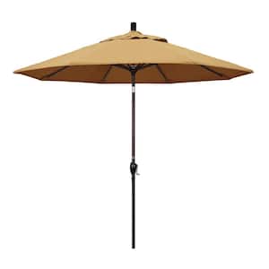 9 ft. Bronze Aluminum Pole Market Aluminum Ribs Push Tilt Crank Lift Patio Umbrella in Wheat Sunbrella