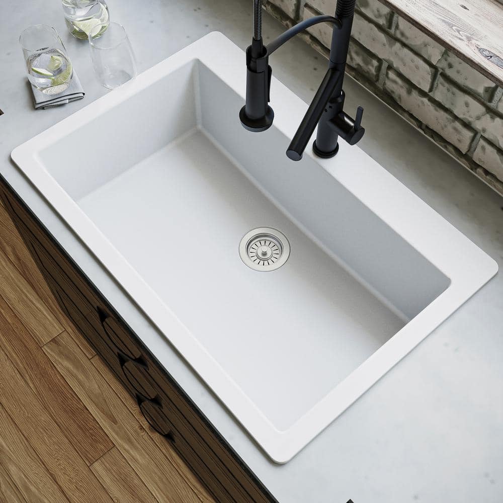White Quartz 33'' Single Bowl Drop-In Kitchen Sink
