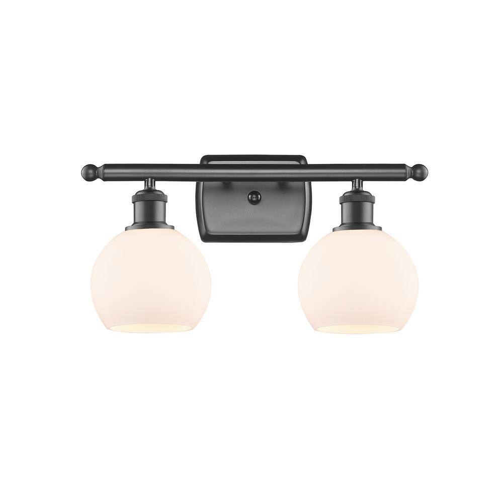 Innovations Athens 16 in. 2-Light Oil Rubbed Bronze Vanity Light with Matte White Glass Shade