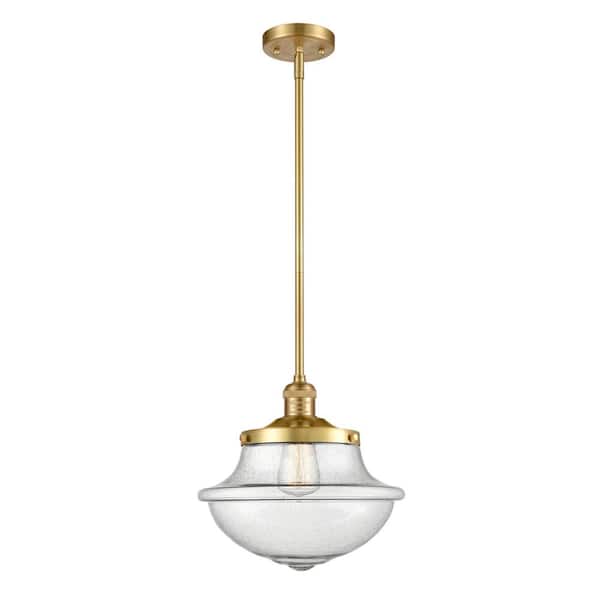Innovations Oxford 60-Watt 1 Light Satin Gold Shaded Mini Pendant Light with Seeded glass Seeded Glass Shade
