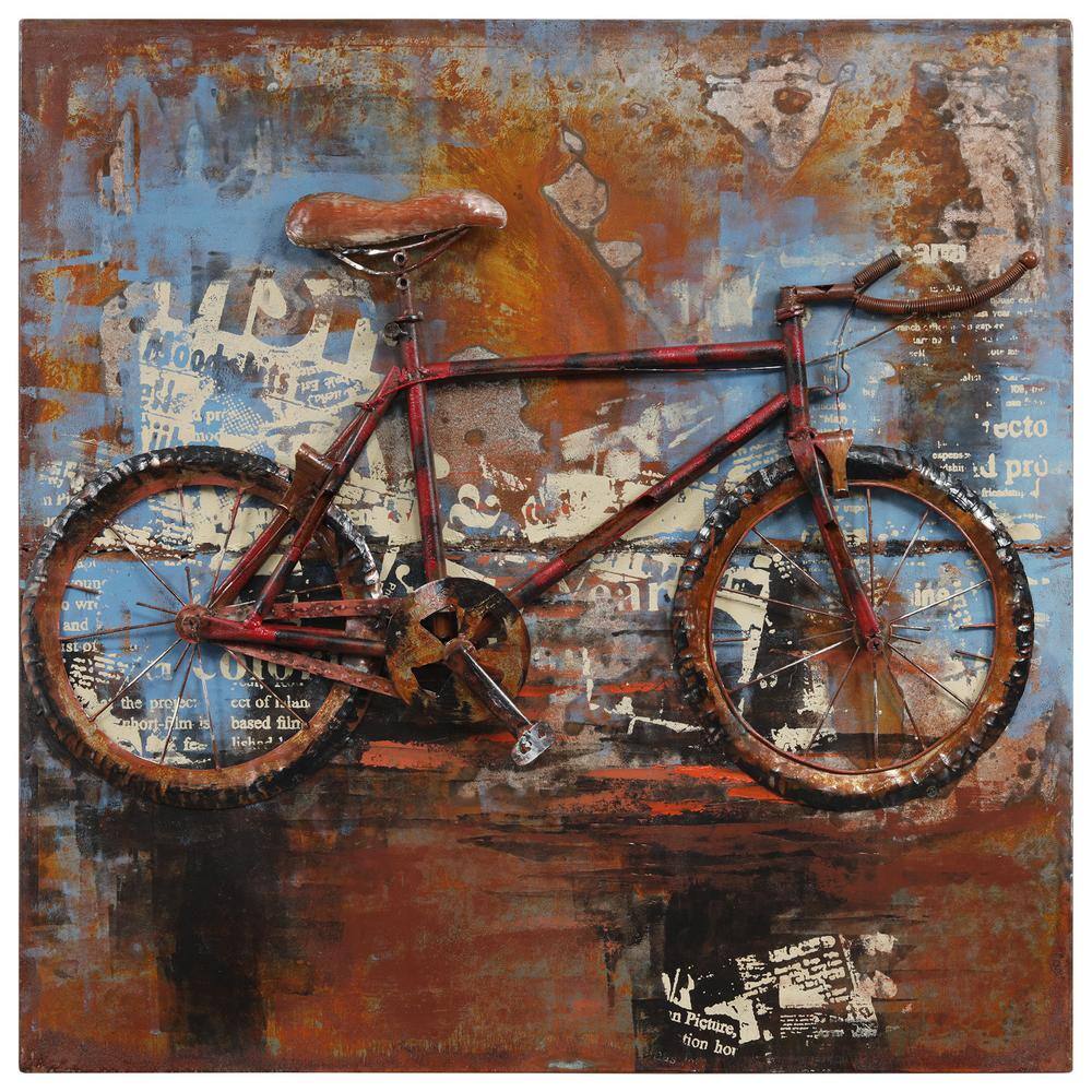 Primo Red Iron Bicycle Mixed Media Canvas Wall Art
