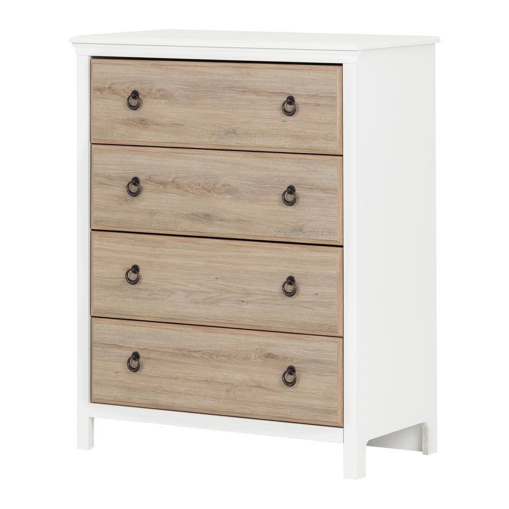 White and Rustic Oak 4-Drawer Vertical Nursery Dresser