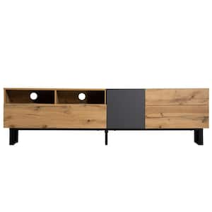 70.90 in. W x 15.00 in. D x 19.70 in. H Wood Brown Linen Cabinet TV Stand Console Table with Double Storage Space