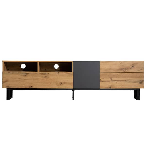 Unbranded 70.90 in. W x 15.00 in. D x 19.70 in. H Wood Brown Linen Cabinet TV Stand Console Table with Double Storage Space