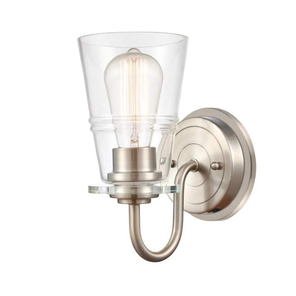 Scarlett 4.75 in. Satin Nickel, Clear Vanity Light with Clear Glass Shade