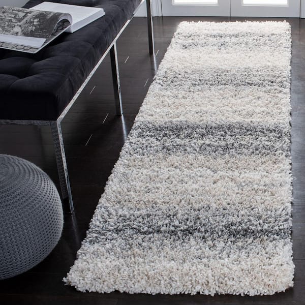 Fontana Shag 2 ft. x 6 ft. Ivory/Gray Gradient Runner Rug