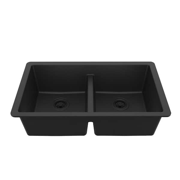 Quartz Black 32 in. 50/50 Double Bowl Composite Undermount Kitchen Sink