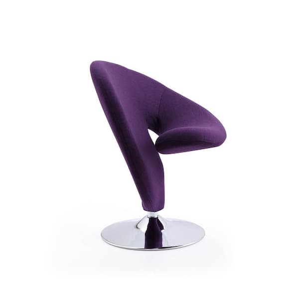 Manhattan Comfort Curl Modern Purple and Polished Chrome Wool Blend Upholstered Swivel Accent Occasional Chair